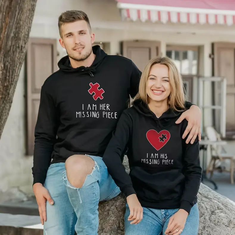 Piece Of Heart Couple Hoodies - Matching Couple Hoodies - Couple Sweaters - Set of 2 Sweatshirts -  couple gift