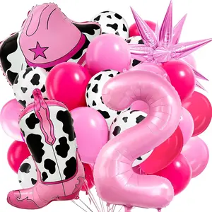 Number 2 Balloons Themed Cowgirl Party Decorations, 40inch Foil Balloon  Number Balloons,  Balloons  Boots Hat Farm Balloons for Cowgirl Birthday Party Decorations Supplies