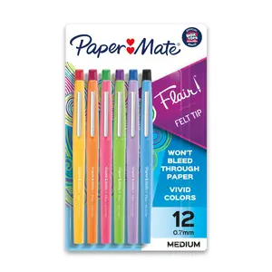 Flair Felt Tip Pens, 0.7mm Medium Point, Assorted Colors, 12-Count Pack