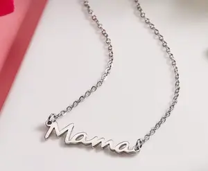 Mama Fashionable Stainless Steel Pendant Necklace for Moms Stylish Elegant Jewelry Gift for Daily Wear Unique Design Modern Versatile Minimalist Chain Necklinphalt
