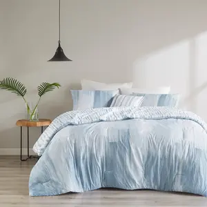 360 stand 4-Piece King Comforter Set - NS10-3706 Oversized Seersucker Weave Comforter Set, 110x96x1.5in Brush Stroke Blue, Fully Reversible Polyester Fiber Bedding, King Mattress, King Size Bed