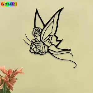 1pc Fairy & Rose Metal Wall Art, Enchanting Fairy Rose Statue Mural, Ideal Gift for Valentine's Day, Wedding, Romantic Home Decor Enthusiasts,  Perfect for Bedroom Wall & Garden Fence, Whimsical Floral Fairy Decor