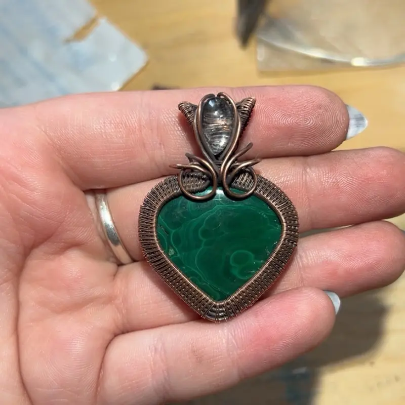 Malachite and Hyalite Opal set in copper