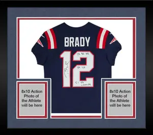 Framed Tom Brady New England Patriots Autographed Nike Navy Color Rush Elite Jersey with Multiple Inscriptions - Fanatics Authentic Certified