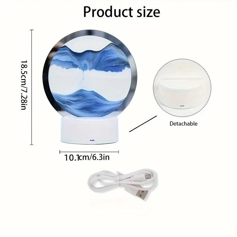 Multi-Color 3D Dynamic Sand Painting Lamp, Rotatable Flowing Sand Art Table Lamp, 7W LED USB Night Light, Creative Glass Sandscape Decor for Home Office, Relaxing Gift