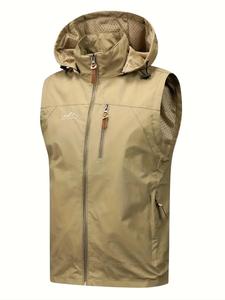 men's solid pocket zipper hooded vest waistcoats, regular fit casual sleeveless jacket outerwear for spring & fall, men's street style clothes for outdoor activities