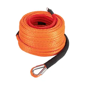 3/8" x 100ft Synthetic Winch Rope with 23809 lbs Breaking Strength, 12-Strand Polyethylene Rope with Stainless Steel Hook & Sliding Protective Sleeve, Abrasion & UV Resistant for ATV SUV Truck Off-Road Self-Recovery Towing