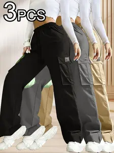 Women's Three-Piece Multi-Pocket cargo shorts, Heavy-Duty Wear-Resistant, Adjustable Drawstring Waist, Casual Outdoor Summer Pants, Bottom