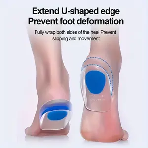 3 Pairs of Heel Pads, PU Half-Size U-Shaped Heel Cups, Transparent Sports GEL Pads for Shock Absorption, Comfortable for Long Standing