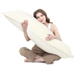 20x54  Pillow for Adults, Long  Pillow for Bed with Shredded Memory , Big Firm Pillows for  & Sleeping, Full  Pillows for Side Sleepers,  Cover, Beige