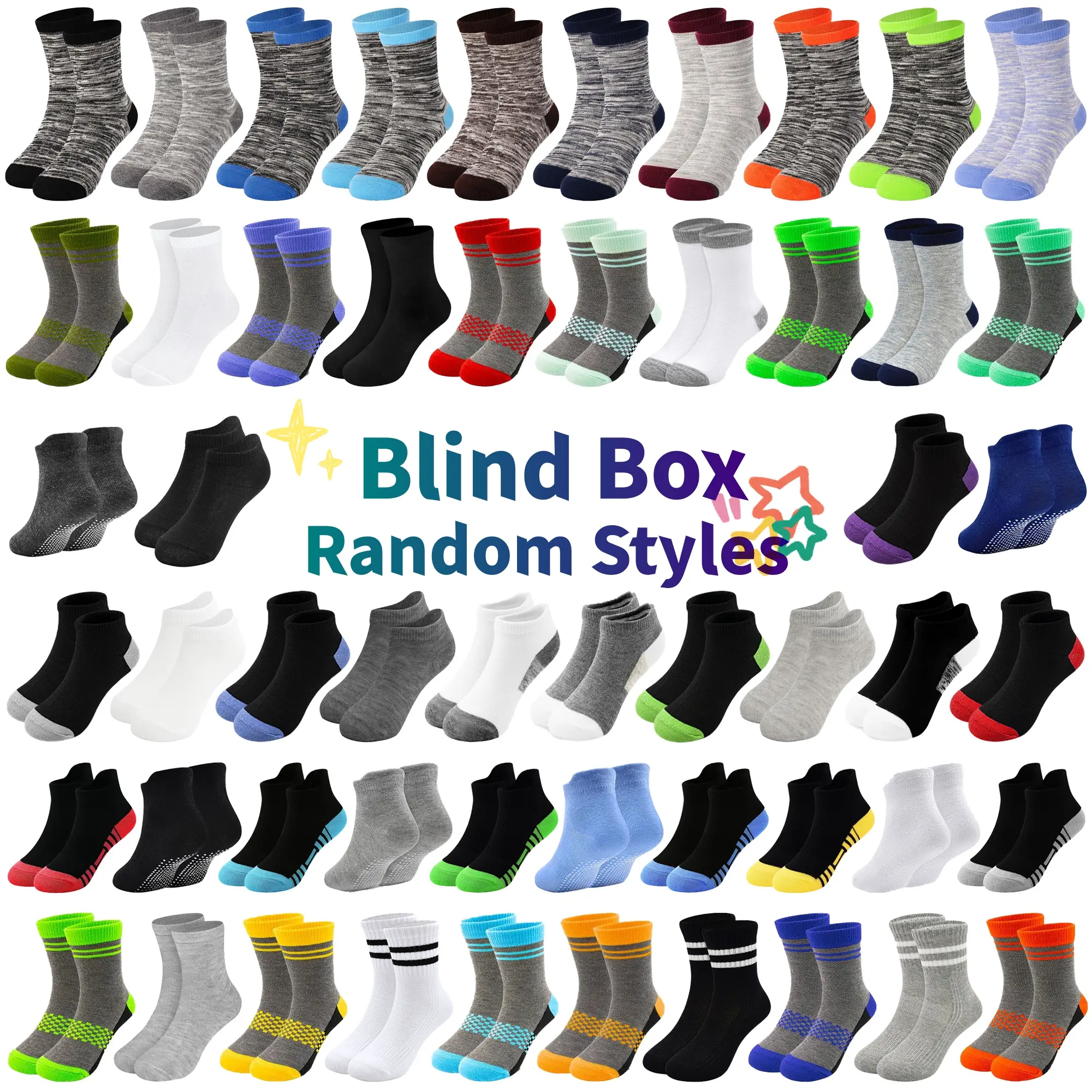 TPHON 20 Pairs Boys Socks Blind Box for Ages 1-14, Random Styles