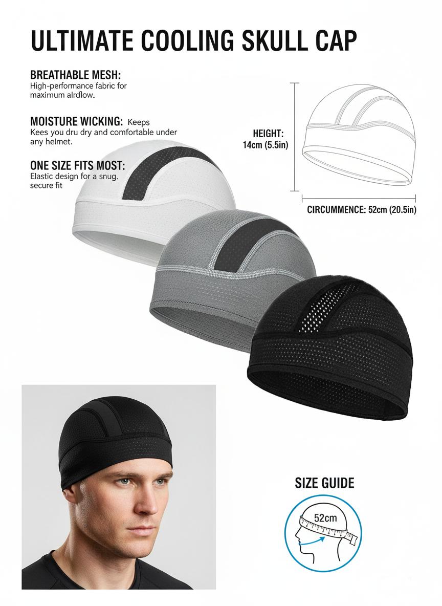 2 Pack Skull Cap Helmet Liner Beanie, Cooling Mesh Cycling Running Hat for Men Women, Fits Under Helmets