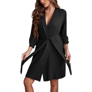 Women's Robe Lightweight 3/4 leeve Knit Bathrobe oft Knee Length leepwear Robes with ockets -XXL