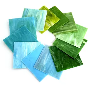 Stained Glass Sheets, 6 x 6 Inches, Set of 12, Cathedral Art Glass for Suncatchers, Crafts, DIY Decor (BLUD+Green)