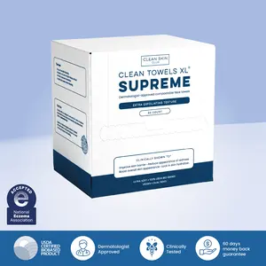 Clean Skin Club Clean Towels XL® Supreme, 100% USDA Biobased Face Towel, Disposable Face Towelette, Eczema Association Accepted, Thicker Textured Dry Wipes, Ultra Absorbent & Soft, 1 Pack, 50 Ct