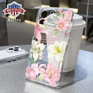 Lily Elegance Verse TPU Pattern Phone Case for iPhone 15 16 14 Pro Max 13 12 11 XR XS E Plus Non-Yellowing Drop Protection Transparent Silicone Cover Cellphone Protective