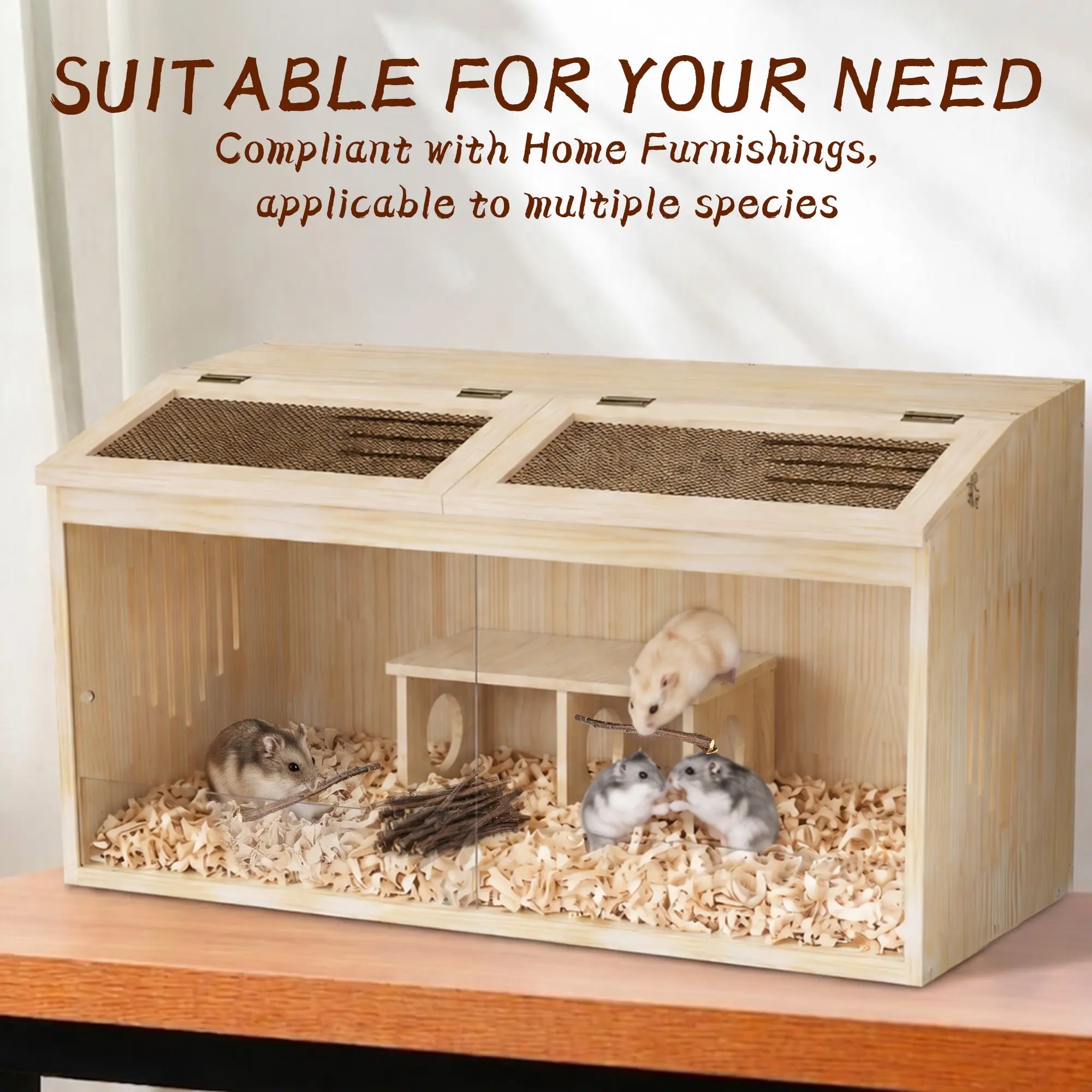 Wooden Hamster Cage with Toys and Bedding, 32"x16" Guinea Pig Cages with Openable Top & Acrylic Front Door, Large Ventilated Small Animal Cage for Hamster, Rabbit, Guinea Pig, Hedgehog, Rat
