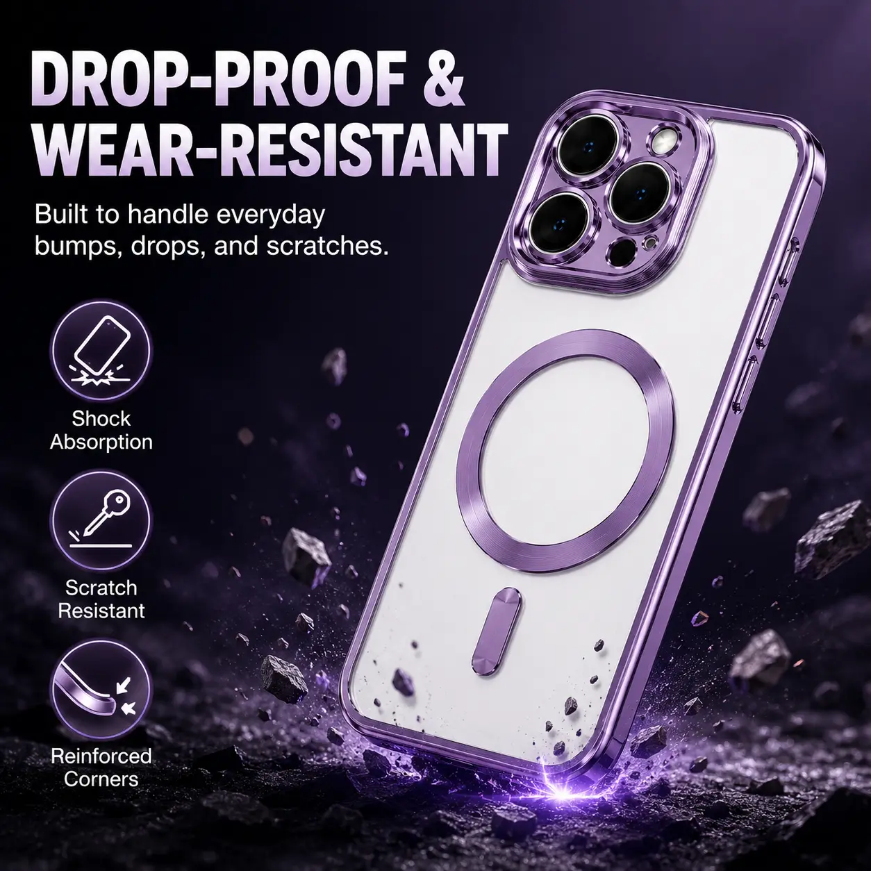 Luxury Transparent MagSafe Wireless Charging Cover for iPhone X,XS,XR,11,12,12 Pro,13,14,15,16,17,17 Air,Pro Max,Plus - Magnetic Soft Silicone Casing, Matte Purple Gradient Glitter Bling, Shockproof Protection Phone Accessory