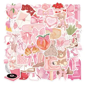 50pcs Pink Coquette Bow Stickers Pack, Waterproof Kawaii Cute Girly Decals for Laptop, Water Bottle, Journal & Scrapbook, Teen Girl Gift, Sticker Sheets