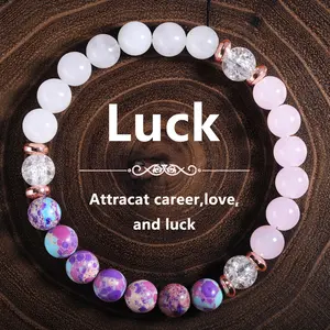 Natural Stone Luck Bracelet, Purple Emperor & White Jade Crystal Beaded Bracelet, Handmade Women’s Jewelry for Career & Love Luck Perfect Gift