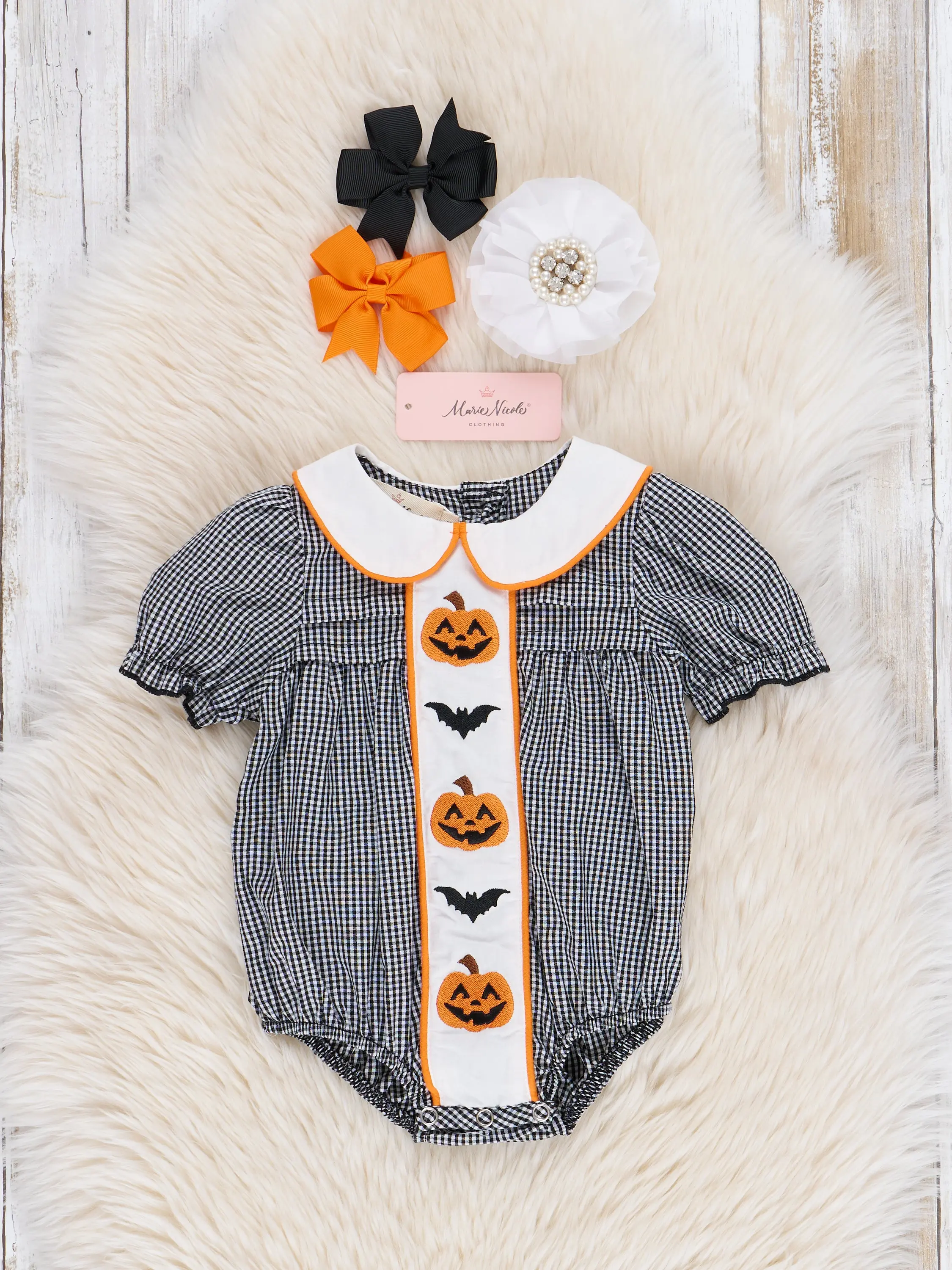 Black Gingham Bats & Jacks Bubble Romper