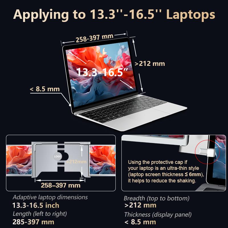 S350 Laptop Monitor Extender, 13.3" IPS Panel 1920x1200 FHD 1200P 60Hz Display, 1-Cable USB-C/USB-A External Monitor for Laptop Work, 1-Cable Easy Installation, Driver-Required First Setup, Compatible with Windows & Mac
