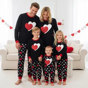 Matching Family Valentines Day Pajamas Set Stylish Love Heart Print Kids Women Men Sleepwear Outfits Pjs Loungewear Nightwear