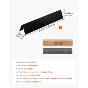 VEVOR Flavorizer Bars, 15 inch Grill Replacement Part, for Weber Spirit I II 300 Series Grills, Including Spirit E-310, ll S-310, ll E-320, Porcelain-enameled Steel Thicker Heat Plate, 5 Pack