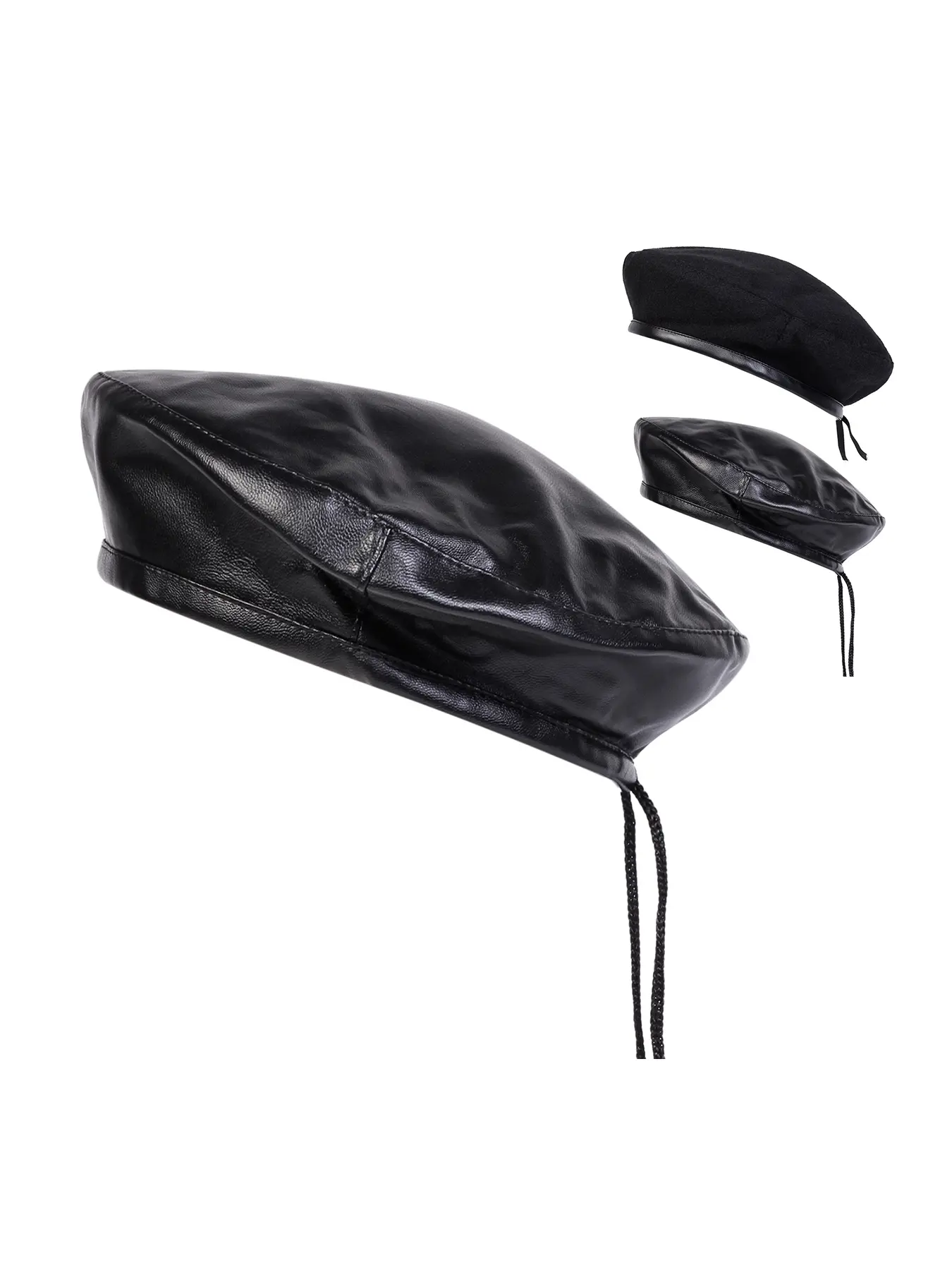 Unisex PU Leather Trim Beret Hat, Outdoor Sun Protection Casual Cap, Spring & Fall Travel Beach Vacation, Fitted Style