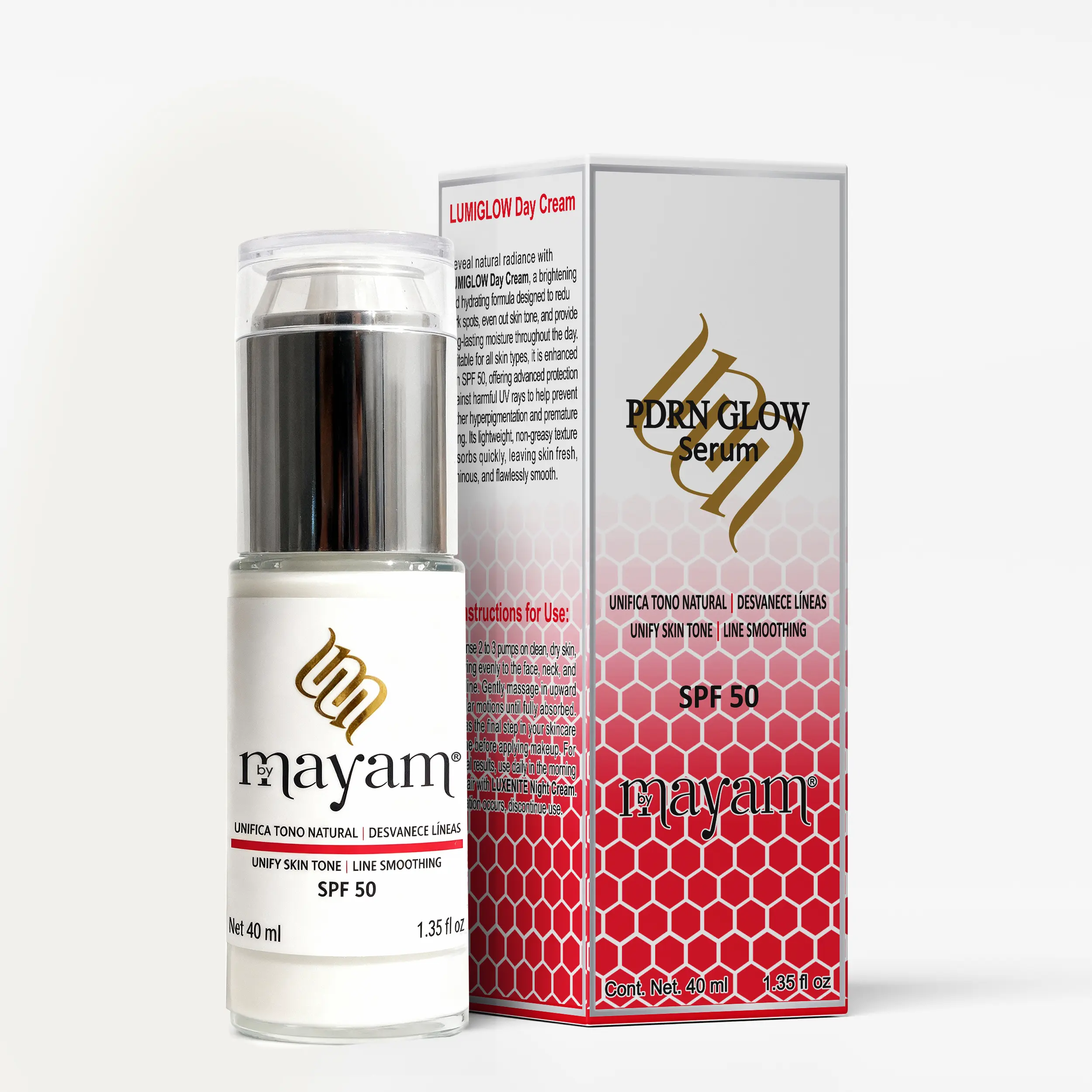 Mayam LumiGlow Brightening Day Cream SPF 50 - Dark Spot & Wrinkle Defense, Anti Aging Concentrate, Radiant Moisturizers, 40ml, Made in Mexico