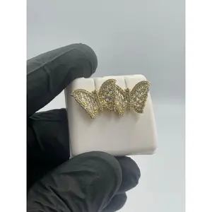 Baguette/ Round CZ Butterfly Earrings! Golden 925 Sterling Silver - R-01