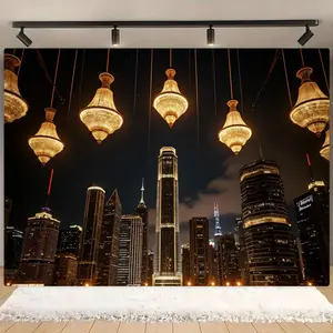 City Night View Pattern Backdrop, 1 Count Cityscape Pattern Wall Hanging Banner, Wall Decor for Home Living Room Bedroom Party