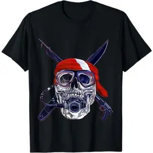 Diving Gifts Skull Speargun Spearfishing Dive Flag T-Shirt