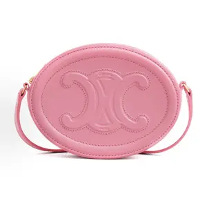 Pre-owned Celine Leather Shoulder Bags Triomphe Oval Crossbody Purse in Smooth Calfskin with Embossed Logo Adju stable Strap in Candy Pink
