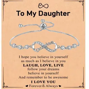 Daughter Gifts, To My Daughter Bracelet from Mom and Dad, Gifts for Daughter for Christmas/Birthday/Valentine' Day, Infinity Love Heart Bracelets for Women, Adjustable