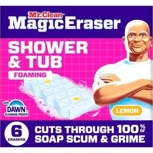 Eraser Sponge,, Shower, Tub Cleaner, Soap Scum Remover, Supplies, Dawn with Lemon Scent, Shower & Tub, 6ct
