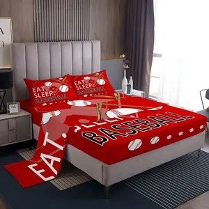 Baseball Gaming Sheet Set,Red Decorative Bed Sheets for Boys Girls Teens,Bedroom Decor Softball Bed Set,Women Men Ball Games Sheets