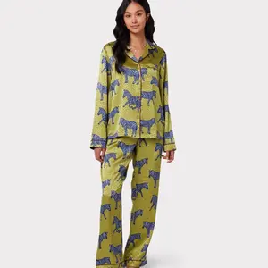 Jacquard Satin Green Zebra Print Long Pajama Set