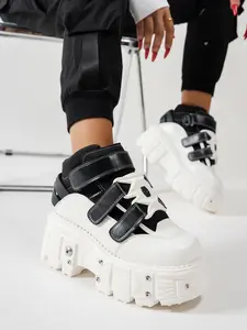 White Chunky Velcro Sneakers | Studded Sole & Industrial Design | Edgy Baddie Essential! #BaddieStyle #IndustrialChic