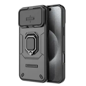 Military Grade Slide Camera Protection Case with 360 °   Ring Kickstand for iPhone 13/14/15/16/17 All Models