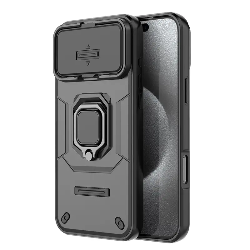 Military Grade Anti-Drop Smartphone Casing - Shockproof Shell, 360° Ring Kickstand, Slide Protection, Screen Protector for iPhone 13/14/15/16/17 All Models | Handheld Cellphone Accessories Device