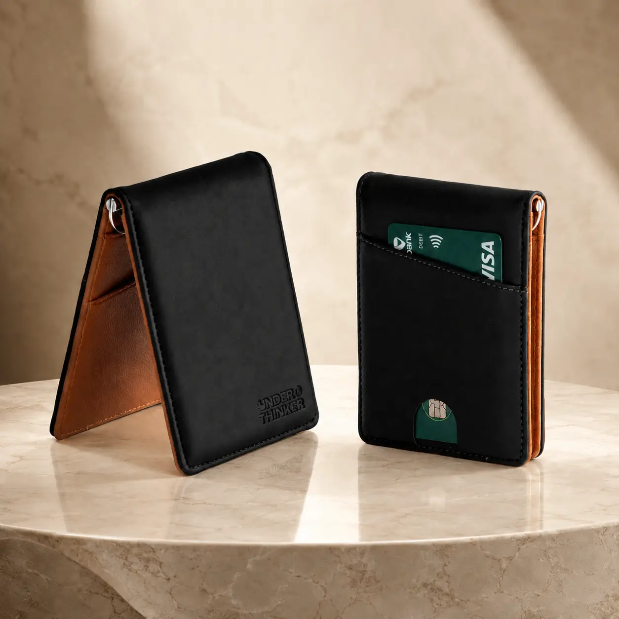 UNDER THINKER Genus Slim RFID Money Clip Wallet for Men, Faux Leather Card Holder with 6 Card Slots SP 3006 TDF