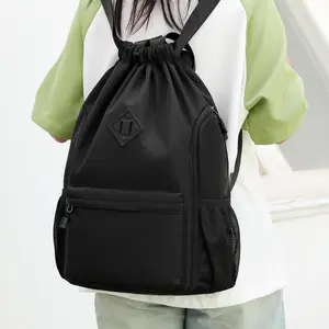 Drawstring Backpack Beach Sackpack for Men Women With Two Water Bottle Holder