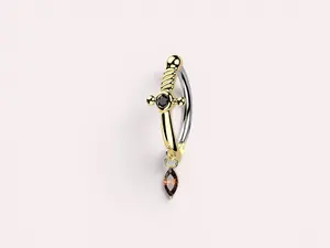 Dagger Belly Button Ring With Dangling CZ