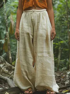 Women's Basic Thin Lightweight Summer Comfortable Breathable Casual Straight Leg Pants, Fitted Design, Drawstring Waist, Plain Pattern, Perfect for Spring & Fall, Casual Street Trousers