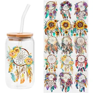 5 Sheets UV DTF Cup Wraps Stickers for 16OZ Glass Tumbler,  Rub  Transfers Bottles Cups Decor Furniture  DIY Crafts