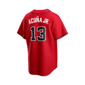 Men’s embroidered baseball jersey, size 13#, red casual sports baseball shirt with a V-neck design, made from nylon—a classic softball shirt suitable for watching games, parties, and training.