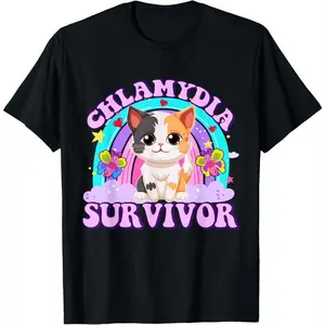 [100% Cotton]   Chlamydia Survivor Cat Meme Funny Shirts For Men Adult Humor T-Shirt Golf Gift T-Shirt For Men And Women