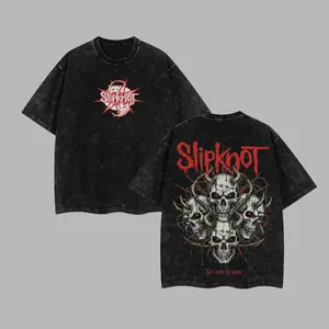 Slipknot 'The End Is Here' Unisex Acid Washed Hoodie T-Shirt – Rock Groove Metal Cotton Washed Tee, Groove Metal Rock Band Washed Shirt, Oversized Vintage Tee, Heavy Metal Merch, Gift for Rock Fans