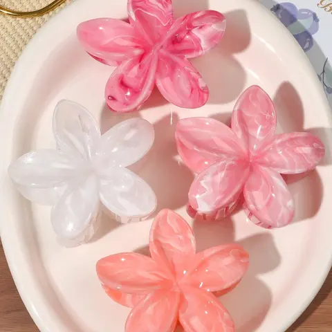 4pcs/Set Bohemian Floral Decorative Hair Clips, Sweet & Minimalist Daisy Flower Marble Pattern Boho Hair Accessories, Suitable For Spring/Summer Beach Beauty Claw Clips Casual Hair Claw